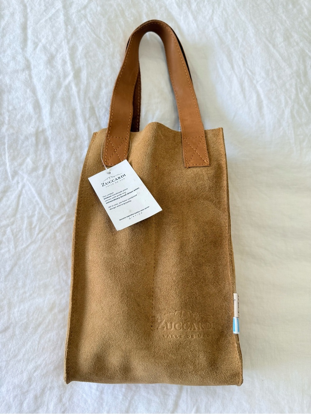 Vintium | Dual Bottle Brown Suede Wine Bag | Zuccardi Branded
